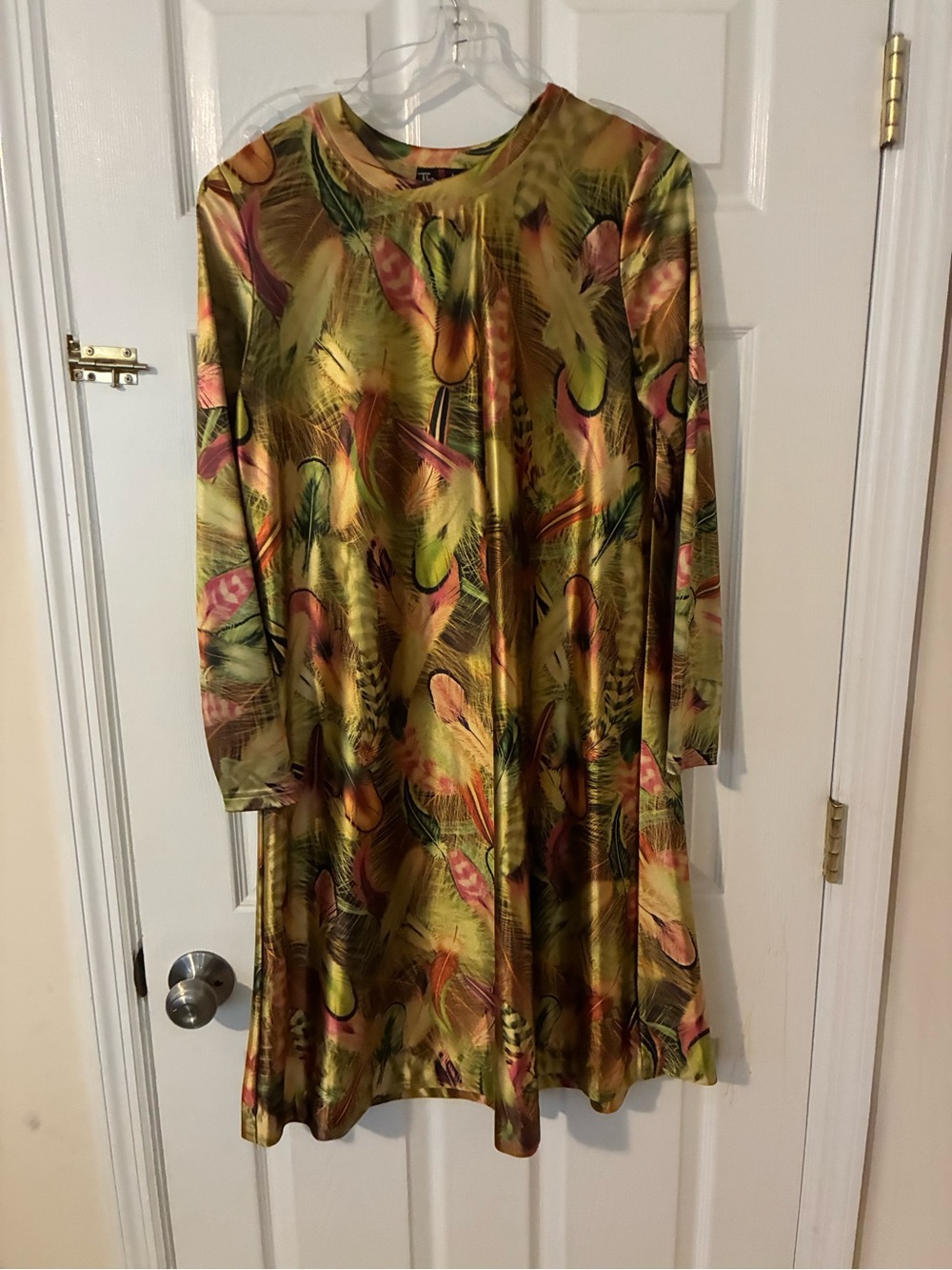 The Velvet Label Feather Print Swing Dress Size M Long Sleeve Boho Dress